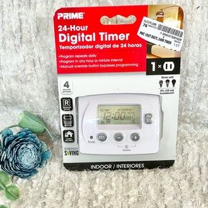 🆕NWT 24HR DIGITAL TIMER w/ 4 ON/OFF SETTINGS & Battery Backup. Programs easily